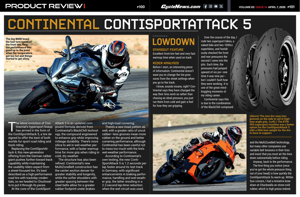 Continental ContiSportAttack 5 Tires Cycle News Product Review